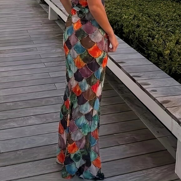 Gorgeous Multicolor Fishscale Maxi Dress  M - Picture 5 of 10